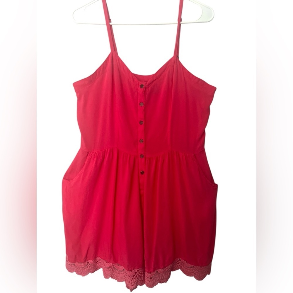 Fun & Flirt Coral Button-Up Romper-Size L